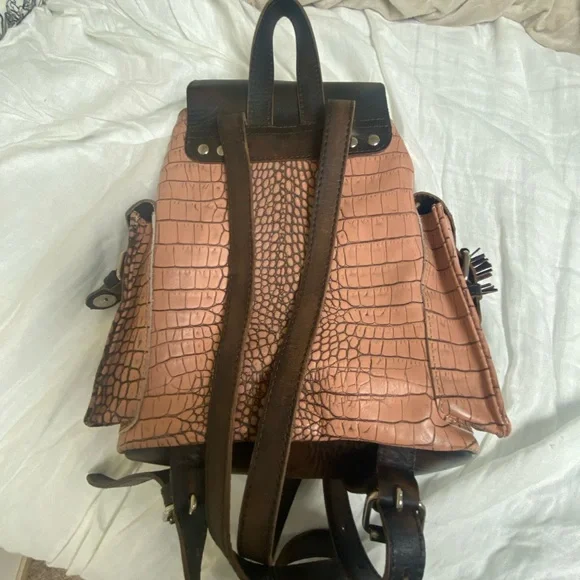 Crocodile Pattern Pink/tan and Brown Women's Bag - Picture 7 of 8